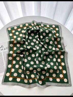 Green Polka Dot  Scarf with Cream Spots Length  26.8"/26.8"